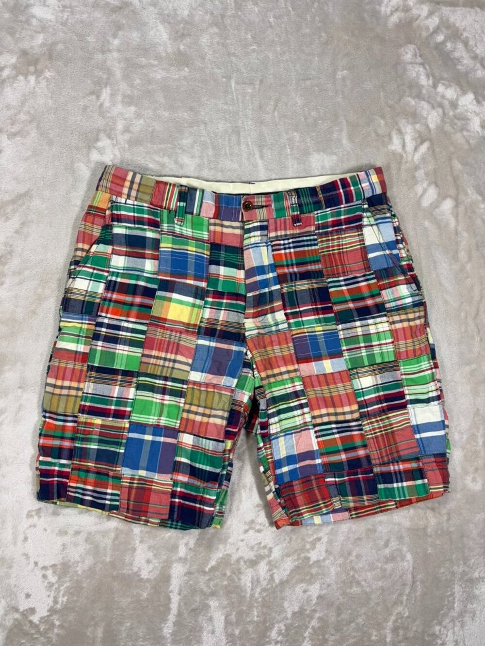 Polo Ralph Lauren Men's Madras Patchwork Plaid Shorts Colorful Cotton - Size 33
